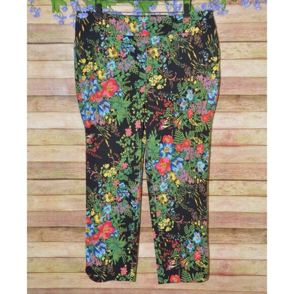 Soft Surroundings Bloom Black Crop Ankle Floral Pull On Pants Size 1X Casual - Picture 1 of 10